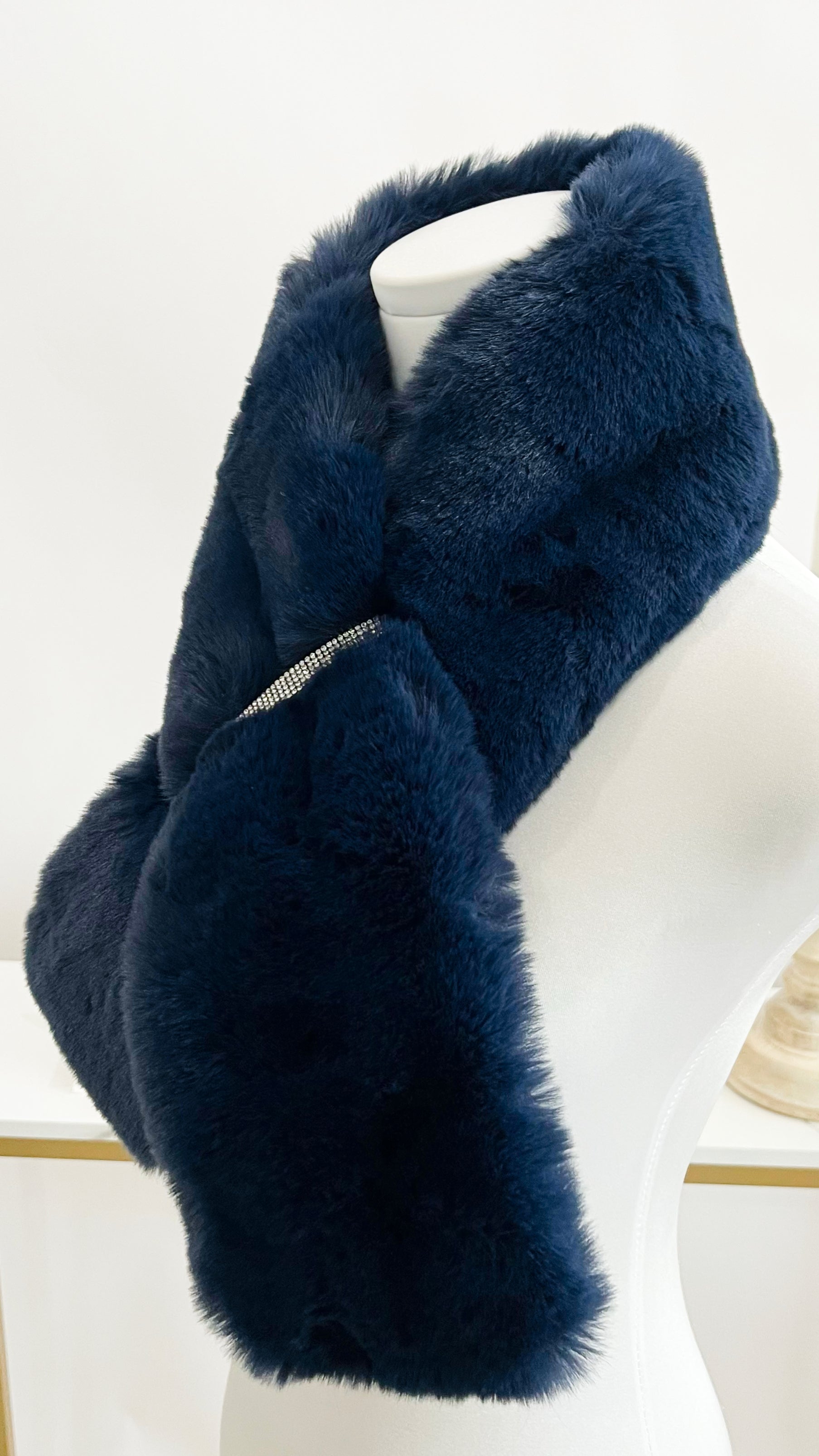 Faux Fur Bling Pull Through Scarf - Navy-260 Other Accessories-Wona Trading-Coastal Bloom Boutique, find the trendiest versions of the popular styles and looks Located in Indialantic, FL