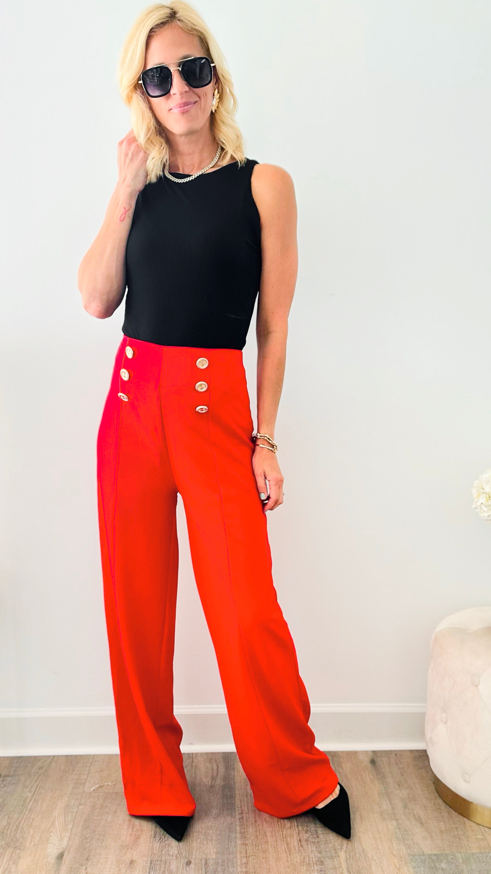 High Waist Pant-Red-170 Bottoms-Michel-Coastal Bloom Boutique, find the trendiest versions of the popular styles and looks Located in Indialantic, FL