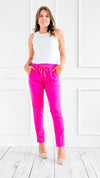 Italian Checkered Trim Jogger - Fuchsia-170 Bottoms-Venti6 Outlet-Coastal Bloom Boutique, find the trendiest versions of the popular styles and looks Located in Indialantic, FL