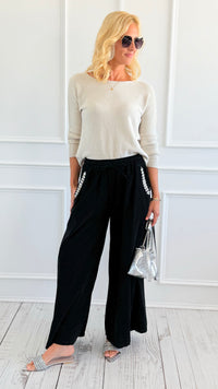 Ease Embellished Corduroy Italian Relaxed Pant- Black-100 Pants-TATTOO Z-Coastal Bloom Boutique, find the trendiest versions of the popular styles and looks Located in Indialantic, FL