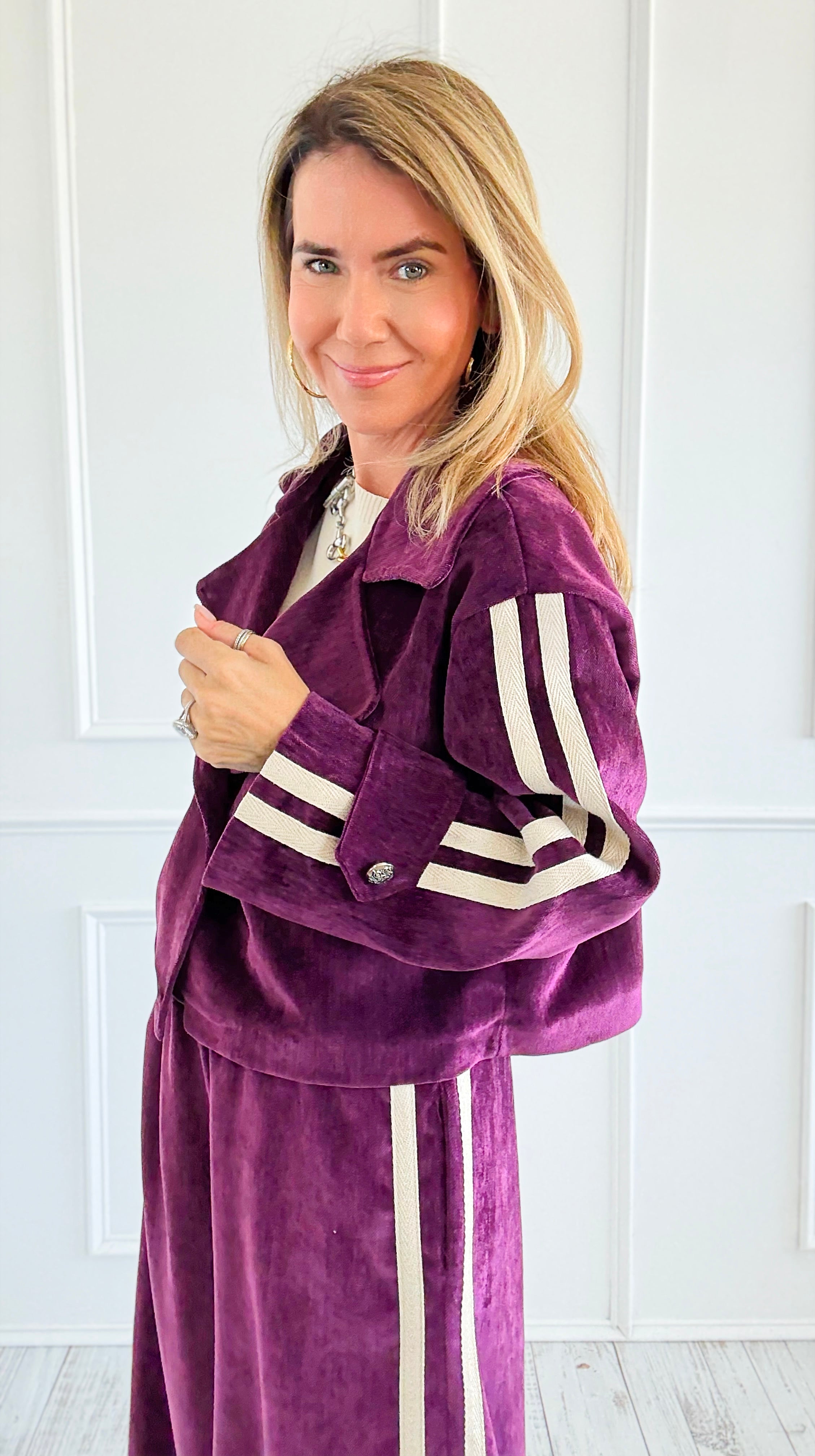 Tracked Threads Cropped Italian Jacket- Plum