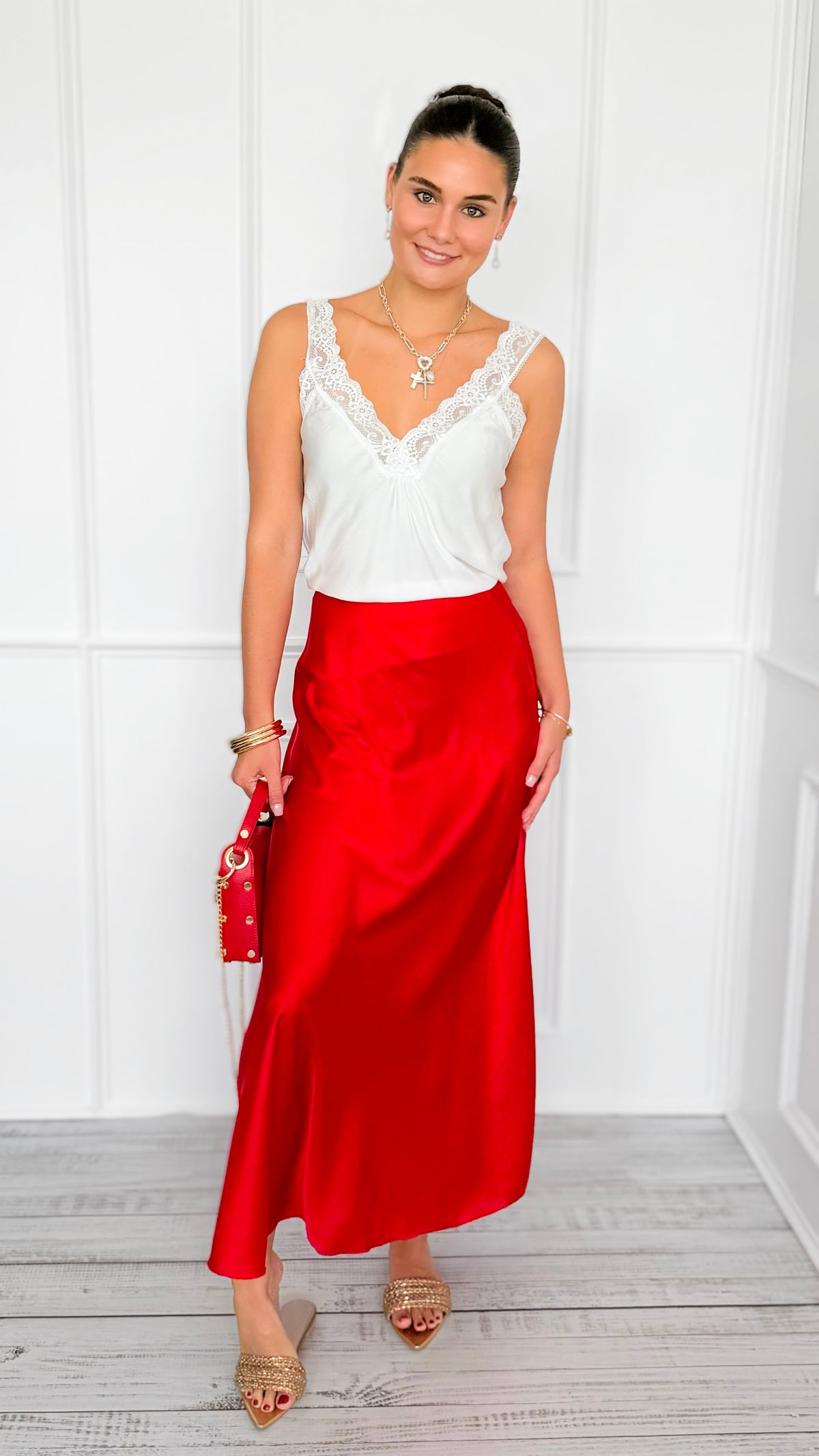 Isabella Italian Skirt- Red-170 Bottoms-SEE YOU IN ROME-Coastal Bloom Boutique, find the trendiest versions of the popular styles and looks Located in Indialantic, FL