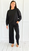 Weekend Lounge Scuba Pant Set - Black-210 Loungewear/Sets-Zenana-Coastal Bloom Boutique, find the trendiest versions of the popular styles and looks Located in Indialantic, FL