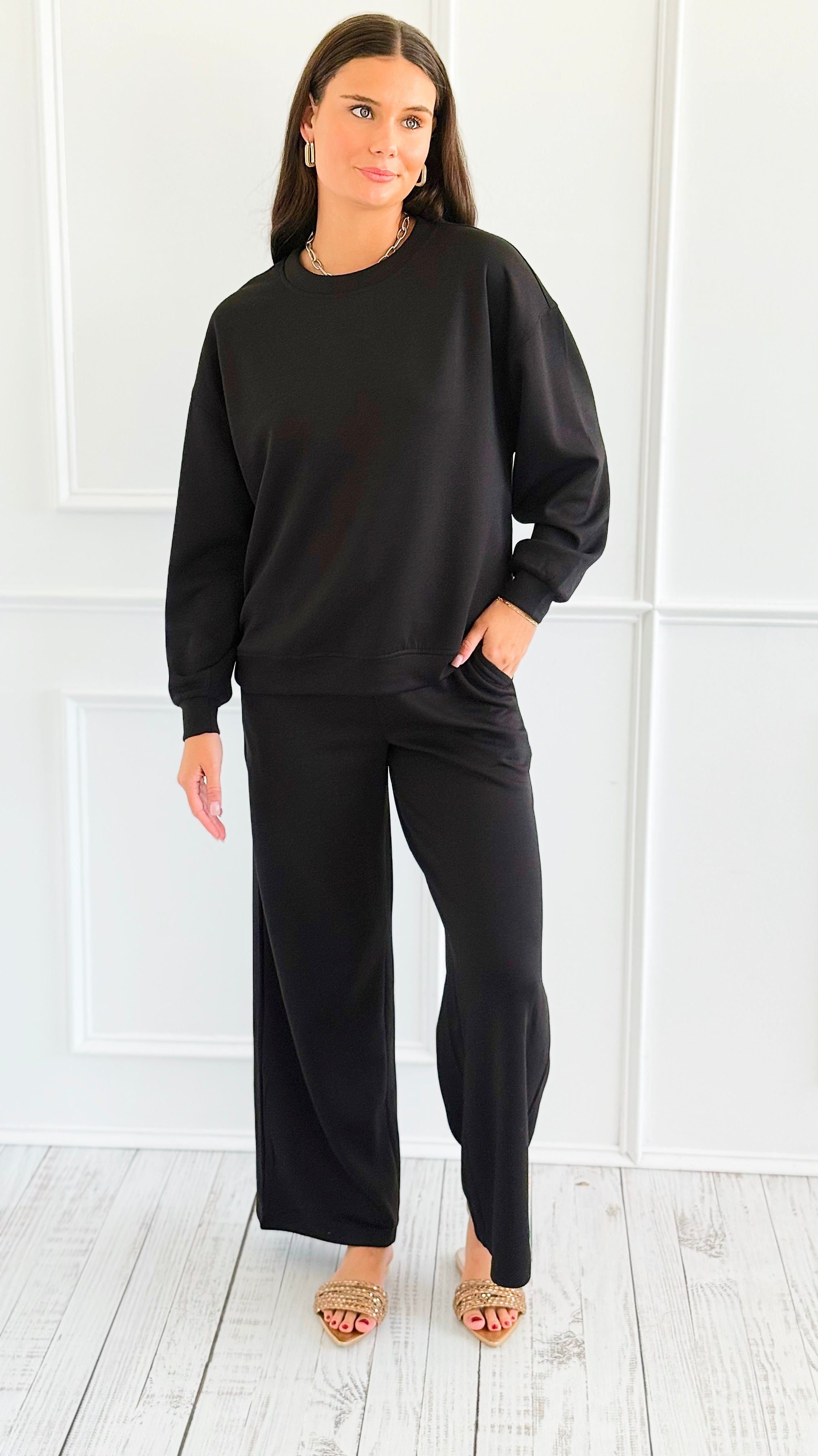 Weekend Lounge Scuba Pant Set - Black-210 Loungewear/Sets-Zenana-Coastal Bloom Boutique, find the trendiest versions of the popular styles and looks Located in Indialantic, FL