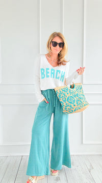 French Terry Pigment-Dyed Pants - Turquoise-170 Bottoms-Zenana-Coastal Bloom Boutique, find the trendiest versions of the popular styles and looks Located in Indialantic, FL