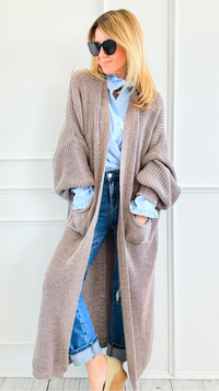 Sugar High Long Italian Cardigan - Mocha-150 Cardigans/Layers-Italianissimo-Coastal Bloom Boutique, find the trendiest versions of the popular styles and looks Located in Indialantic, FL