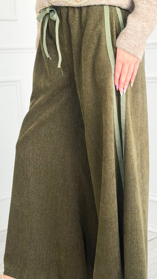 Velvet Lane Wide Leg Italian Pant- Olive