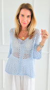 Sea Breeze Italian Crochet Top- Sky Blue-140 Sweaters-SEÑORITA C-Coastal Bloom Boutique, find the trendiest versions of the popular styles and looks Located in Indialantic, FL