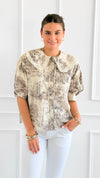 Countryside Reverie Puff Sleeve Top - Grey-110 Short Sleeve Tops-GIGIO-Coastal Bloom Boutique, find the trendiest versions of the popular styles and looks Located in Indialantic, FL