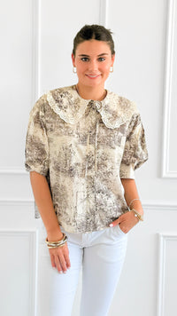 Countryside Reverie Puff Sleeve Top - Grey-110 Short Sleeve Tops-GIGIO-Coastal Bloom Boutique, find the trendiest versions of the popular styles and looks Located in Indialantic, FL