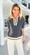 Geometric Stripe Collared Sweater-140 Sweaters-Blu Pepper-Coastal Bloom Boutique, find the trendiest versions of the popular styles and looks Located in Indialantic, FL