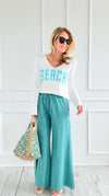 French Terry Pigment-Dyed Pants - Turquoise-170 Bottoms-Zenana-Coastal Bloom Boutique, find the trendiest versions of the popular styles and looks Located in Indialantic, FL