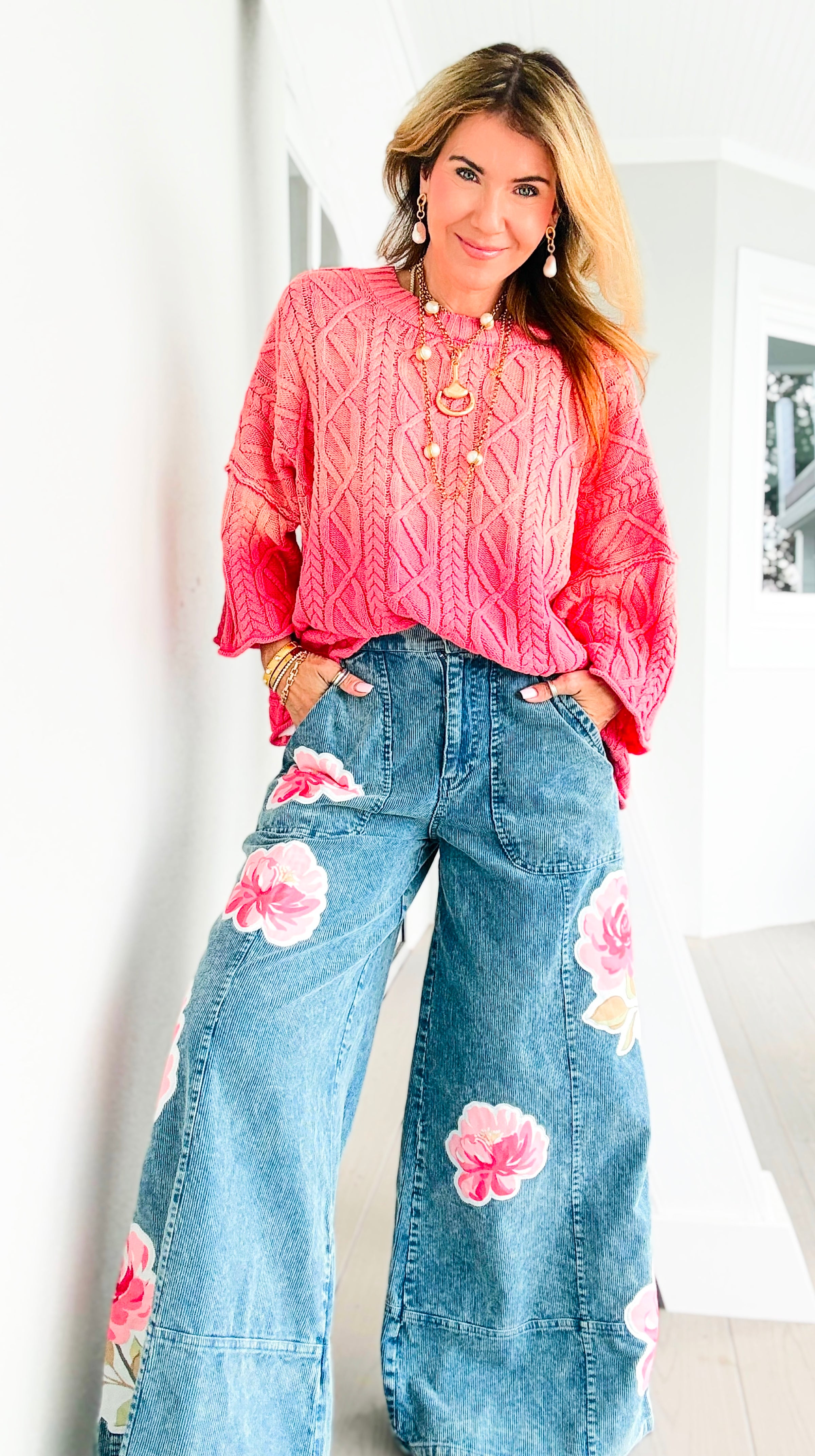 Vintage Blossom Corduroy Pants