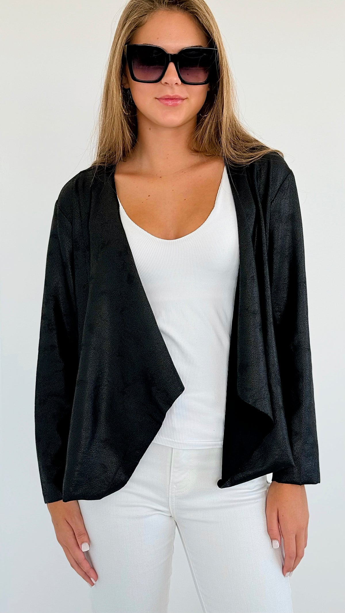 Textured Suede Moto Jacket - Black-160 Jackets-Kori America-Coastal Bloom Boutique, find the trendiest versions of the popular styles and looks Located in Indialantic, FL