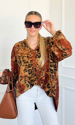 Spiced Leopard Italian Top- Rust