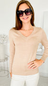 Melissa V Neck Sweater - Khaki-130 Long Sleeve Tops-Cielo-Coastal Bloom Boutique, find the trendiest versions of the popular styles and looks Located in Indialantic, FL