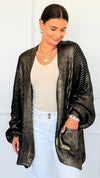 Mirrored Metallic Sugar High Italian Cardigan- Navy/Gold-150 Cardigan Layers-Italianissimo-Coastal Bloom Boutique, find the trendiest versions of the popular styles and looks Located in Indialantic, FL