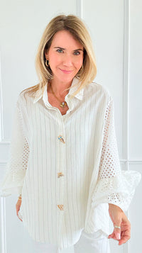 Whimsy Watch Button Detail Ruffle Bell Sleeve Italian Blouse-110 Long Sleeve Tops-TATTOO Z-Coastal Bloom Boutique, find the trendiest versions of the popular styles and looks Located in Indialantic, FL