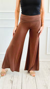 Fold Over Waist Comfy Palazzo Pants-Brown-100 Pants-Zenana-Coastal Bloom Boutique, find the trendiest versions of the popular styles and looks Located in Indialantic, FL