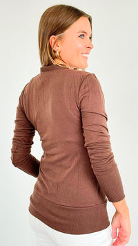 Classic Ribbed Button-Front Cardigan - Brown-150 Cardigans/Layers-Zenana-Coastal Bloom Boutique, find the trendiest versions of the popular styles and looks Located in Indialantic, FL