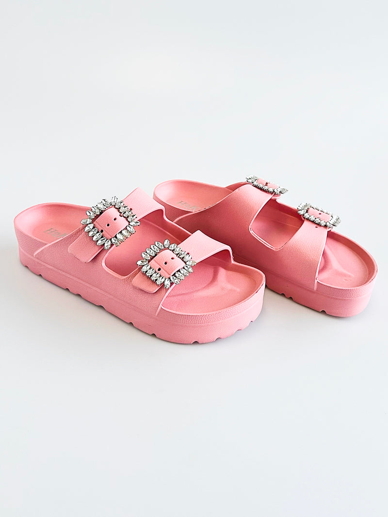 Stone Buckle Double-Strap Sandals - Dusty Rose-250 Shoes-H2K TRADING-Coastal Bloom Boutique, find the trendiest versions of the popular styles and looks Located in Indialantic, FL