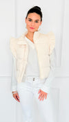 Ruffle & Ready Bow Puffer Vest - Cream-VEST-Jodifl-Coastal Bloom Boutique, find the trendiest versions of the popular styles and looks Located in Indialantic, FL