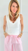Plunge V-Neck Tank Top-Off White-110 Sleeve Tops-EC COLLECTION INC-Coastal Bloom Boutique, find the trendiest versions of the popular styles and looks Located in Indialantic, FL