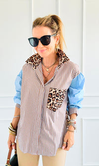 Bold Moves Mixed Italian Shirt-110 Long Sleeve Tops-SEÑORITA C-Coastal Bloom Boutique, find the trendiest versions of the popular styles and looks Located in Indialantic, FL