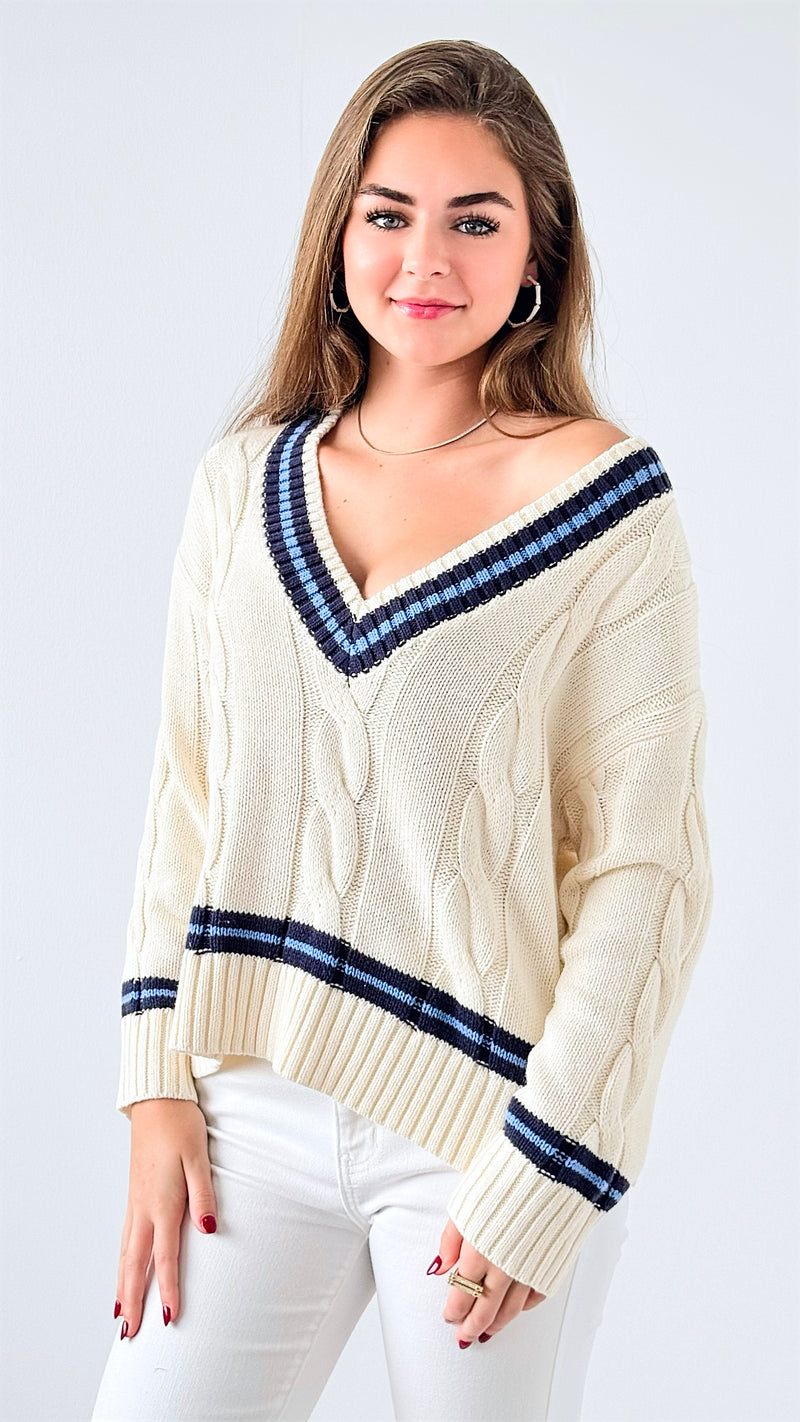 Varsity Charm Knit Sweater-140 Sweaters-SUGARLIPS-Coastal Bloom Boutique, find the trendiest versions of the popular styles and looks Located in Indialantic, FL