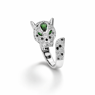 Fierce Elegance Panther Ring - Silver/Emerald