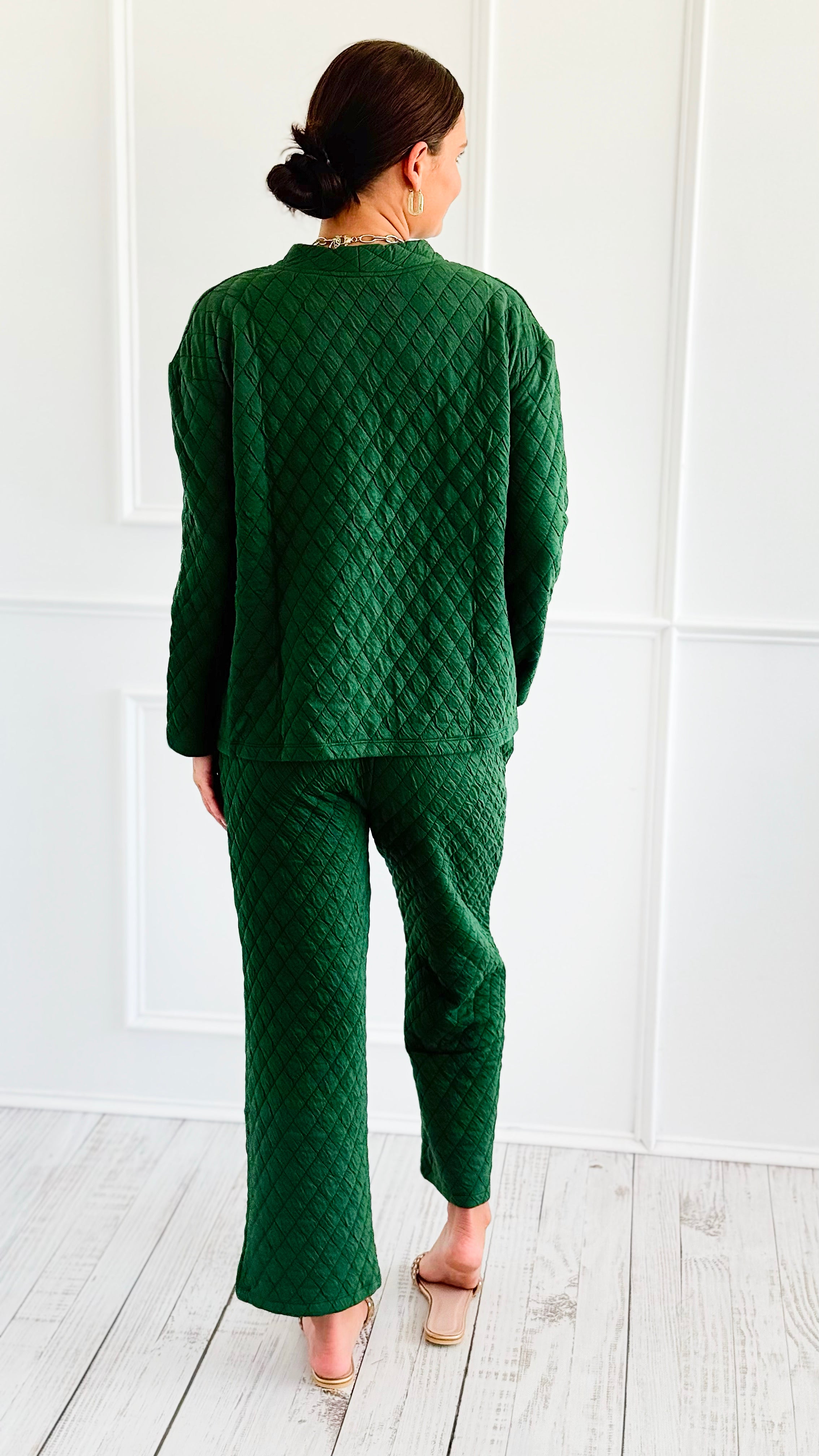 Quilted Jacket and Pants Set - Dark Green-210 Loungewear/Sets-Zenana-Coastal Bloom Boutique, find the trendiest versions of the popular styles and looks Located in Indialantic, FL