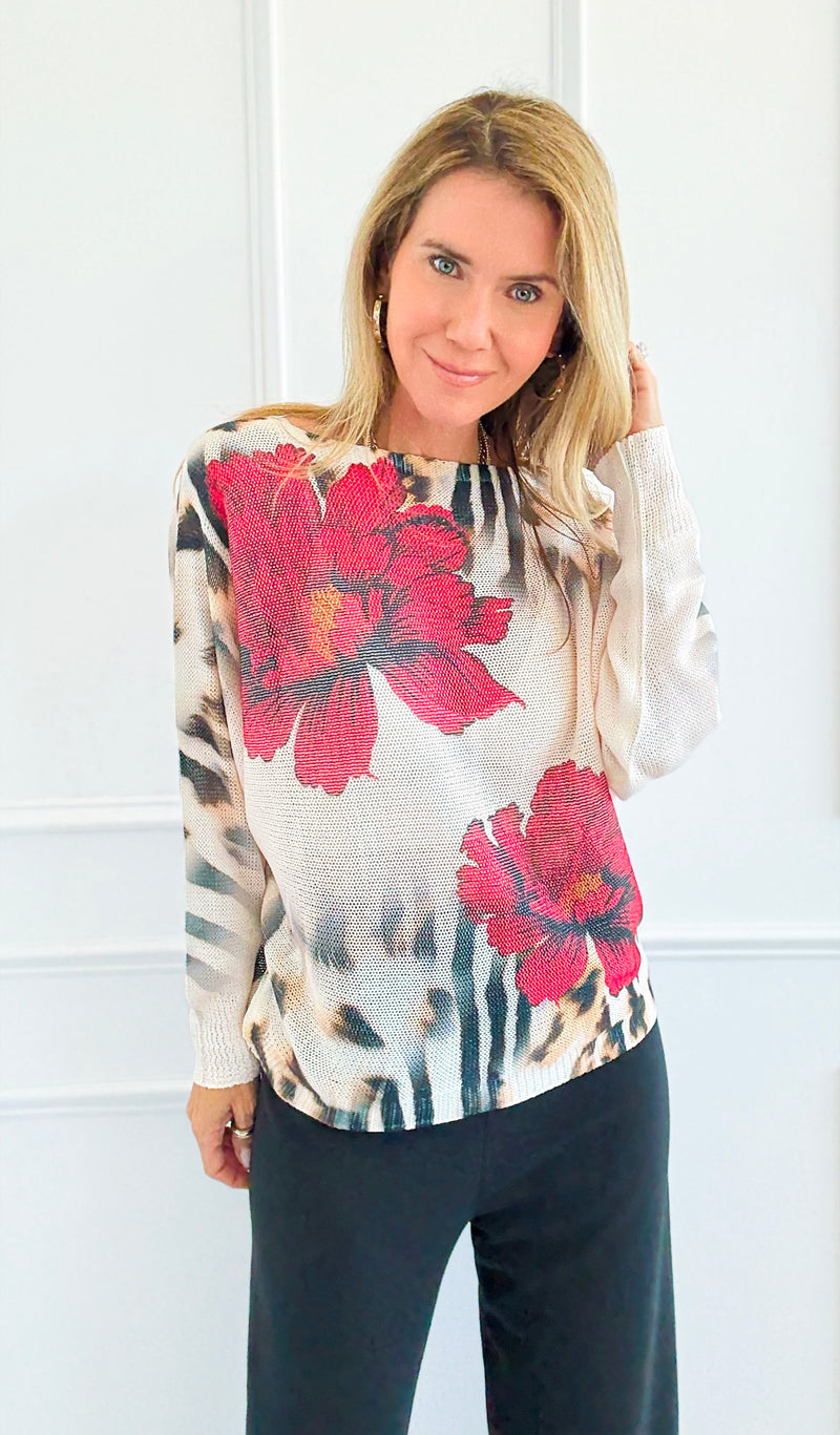 Rosso Selvaggio Italian St Tropez Sweater- Wild Rose-140 Sweaters-SORPRESA-Coastal Bloom Boutique, find the trendiest versions of the popular styles and looks Located in Indialantic, FL
