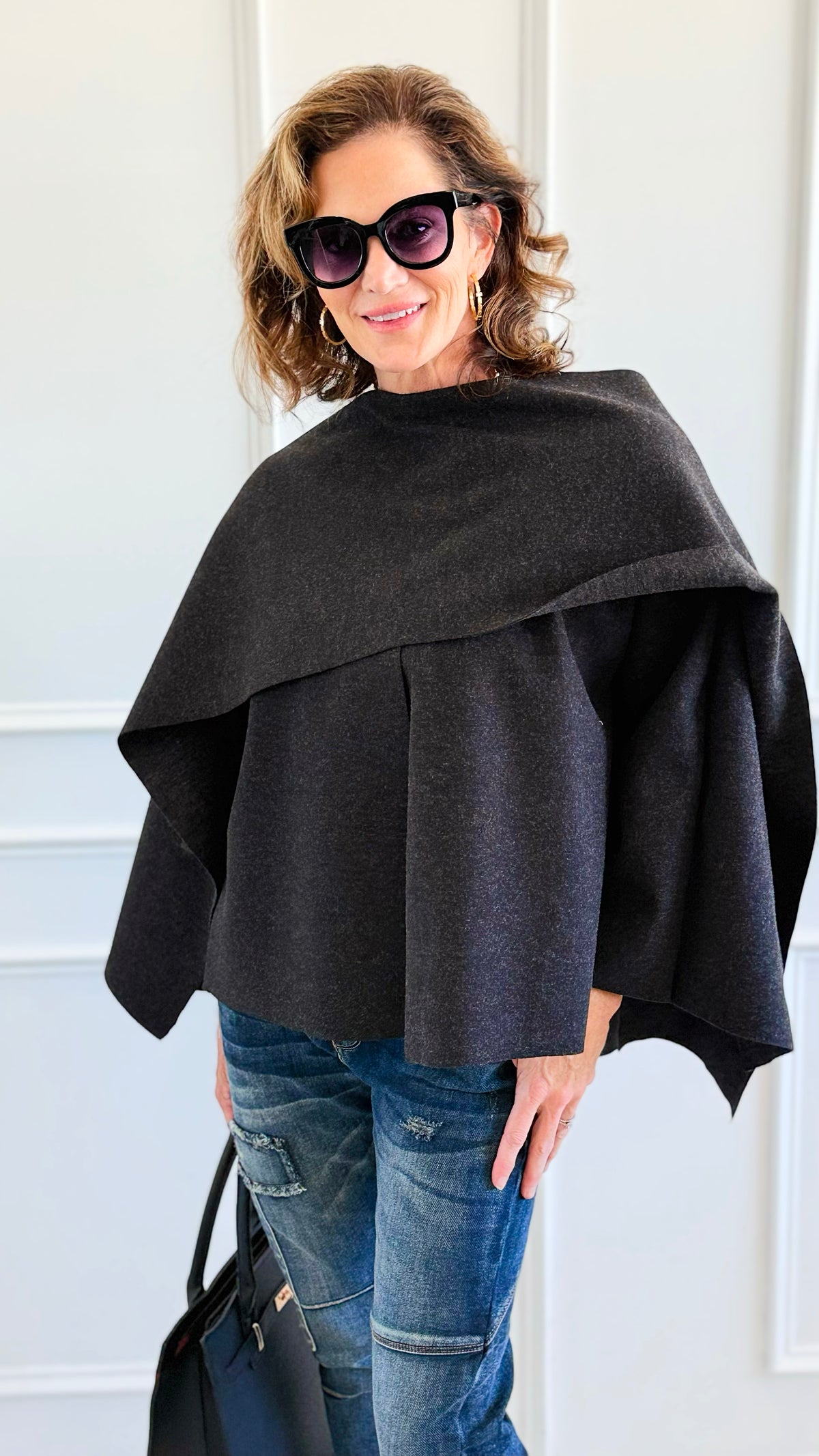 Modern & Elegance Italian Shawl Jacket- Black-150 Cardigans/Layers-SEE YOU IN ROME-Coastal Bloom Boutique, find the trendiest versions of the popular styles and looks Located in Indialantic, FL