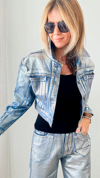 Metallic Denim Trucker Jacket-160 Jackets-VIBRANT M.I.U-Coastal Bloom Boutique, find the trendiest versions of the popular styles and looks Located in Indialantic, FL