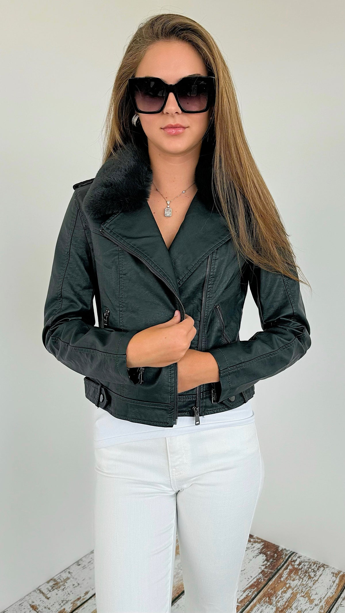 Vegan Leather Biker Jacket-160 Jackets-Coalition LA-Coastal Bloom Boutique, find the trendiest versions of the popular styles and looks Located in Indialantic, FL