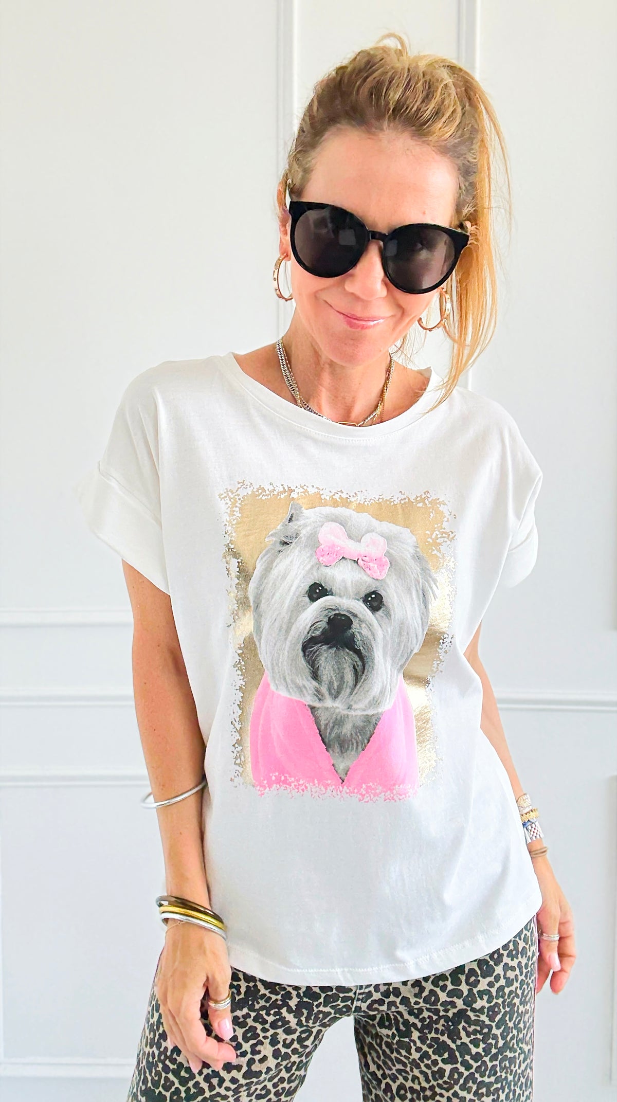 Pretty Pink In Puppy Italian Graphic Tee-110 Short Sleeve Tops-FIRSTAGE-Coastal Bloom Boutique, find the trendiest versions of the popular styles and looks Located in Indialantic, FL