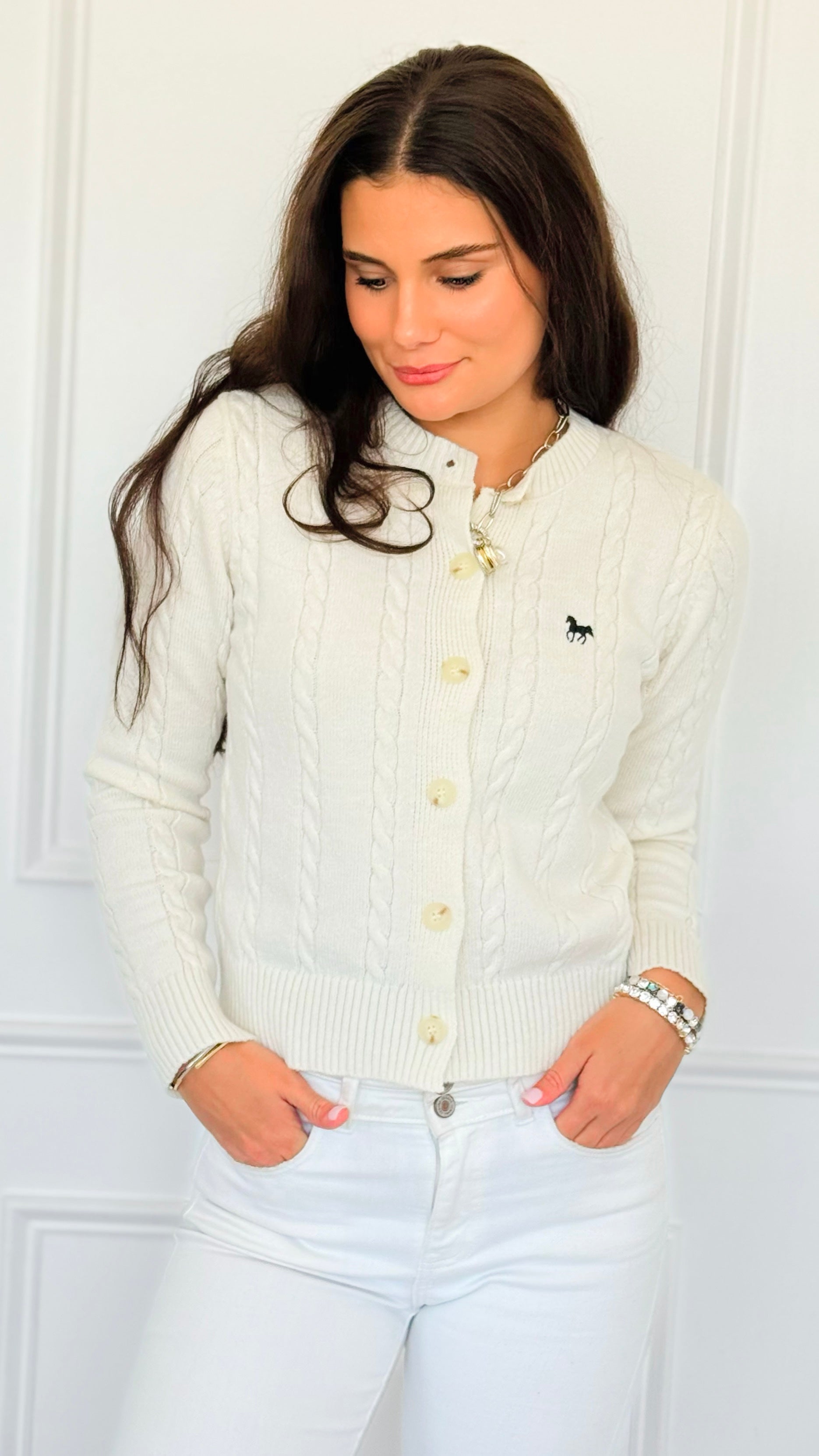 Crimson Gallop Cable Cardigan-Cream-150 Cardigan Layers-Blu Pepper-Coastal Bloom Boutique, find the trendiest versions of the popular styles and looks Located in Indialantic, FL