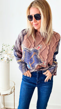 Mix Media Denim Star Knit Sweater-140 Sweaters-original usa-Coastal Bloom Boutique, find the trendiest versions of the popular styles and looks Located in Indialantic, FL