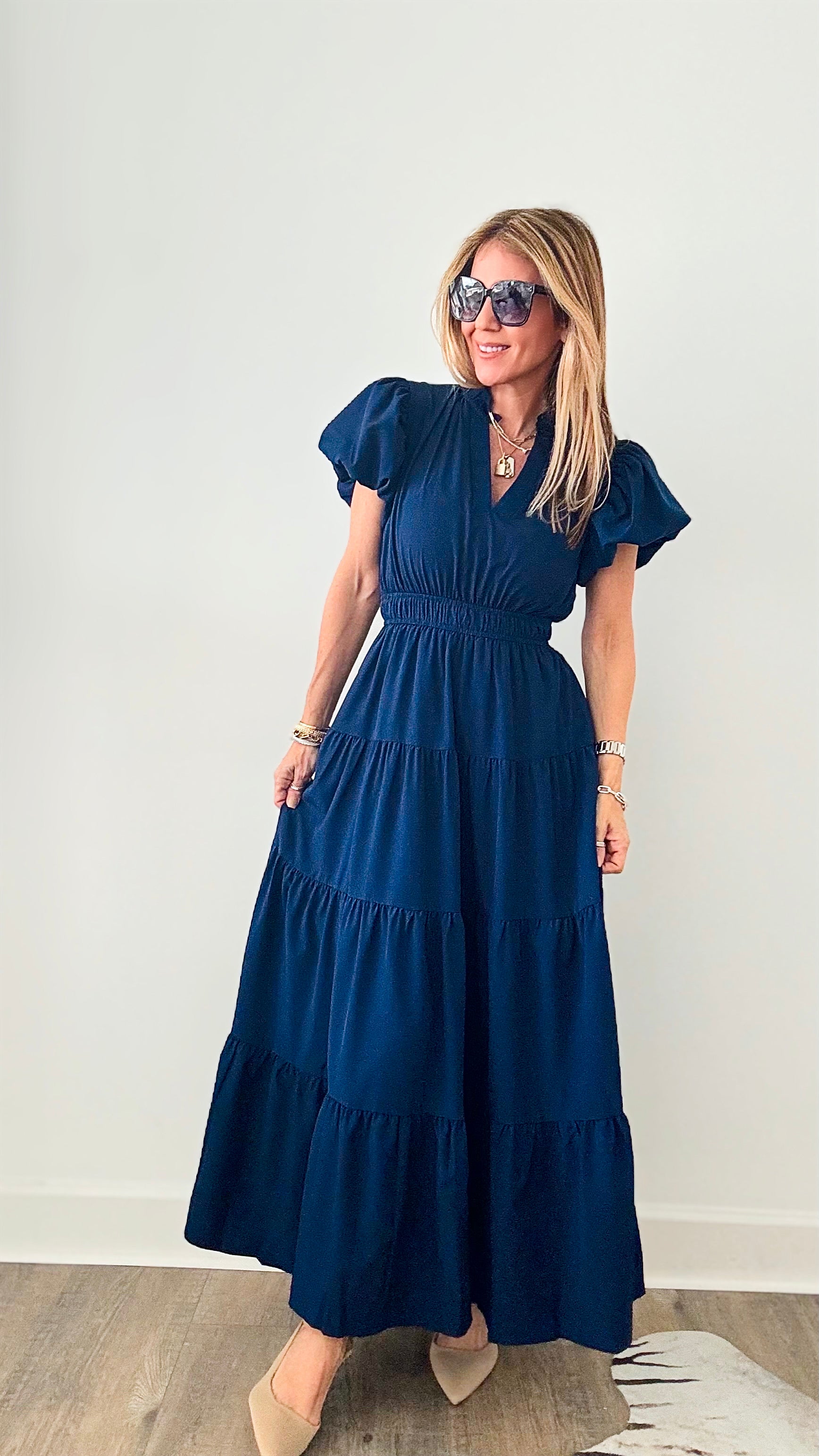 Valley Ruffle Maxi Dress - Navy-200 Dresses/Jumpsuits/Rompers-entro-Coastal Bloom Boutique, find the trendiest versions of the popular styles and looks Located in Indialantic, FL