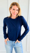 The Charlie Crew Neck Top - Navy-130 Long Sleeve Tops-EC COLLECTION INC-Coastal Bloom Boutique, find the trendiest versions of the popular styles and looks Located in Indialantic, FL