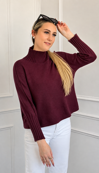 Break Free Long Sleeve Italian Sweater Top - Merlot