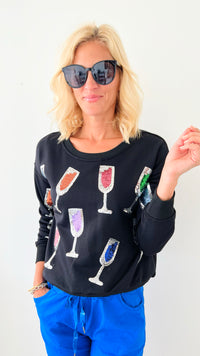 All Over Wine Sweatshirt - Black-130 Long Sleeve Tops-Why Dress-Coastal Bloom Boutique, find the trendiest versions of the popular styles and looks Located in Indialantic, FL