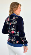 Velvet Floral Zip- Up Jacket-160 Jackets-Paparazzi-Coastal Bloom Boutique, find the trendiest versions of the popular styles and looks Located in Indialantic, FL