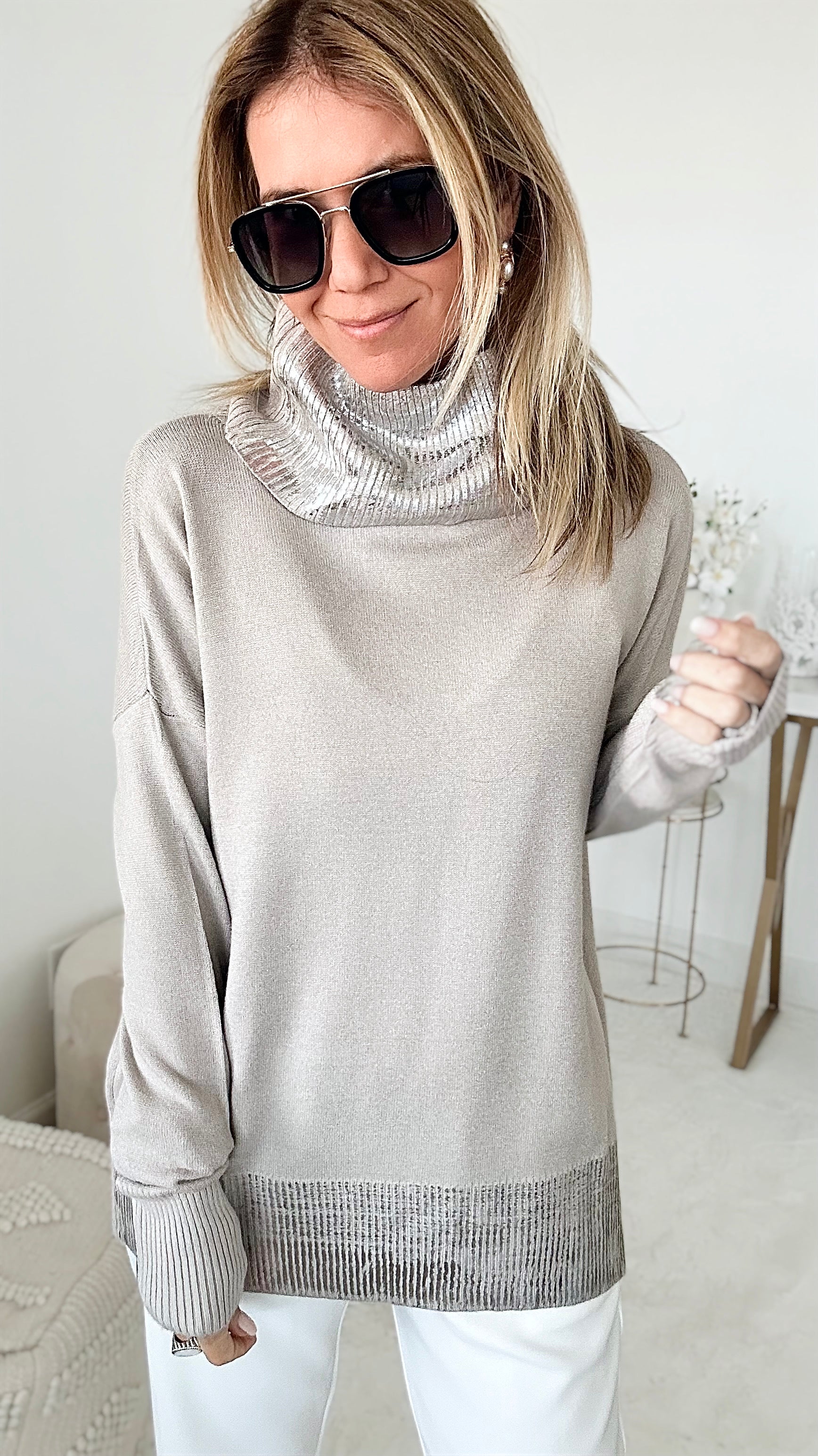 Deluxe Turtleneck Italian Sweater - Beige-140 Sweaters-Venti6-Coastal Bloom Boutique, find the trendiest versions of the popular styles and looks Located in Indialantic, FL