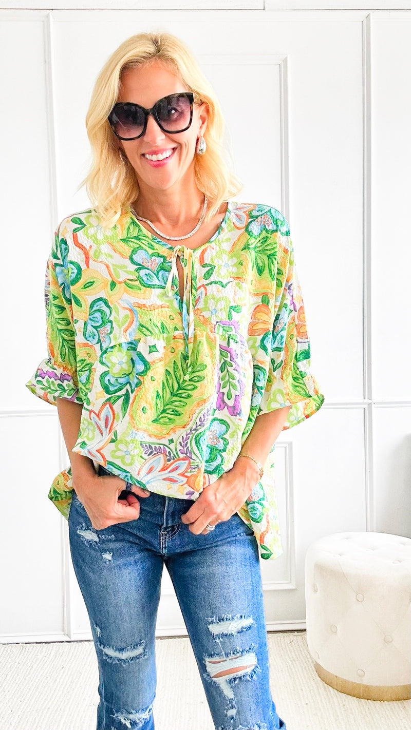 Floral Ruffle Detailed Tunic Blouse-110 Short Sleeve Tops-Adora-Coastal Bloom Boutique, find the trendiest versions of the popular styles and looks Located in Indialantic, FL