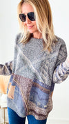 Mix Media Denim Pocket Sweater-140 Sweaters-original usa-Coastal Bloom Boutique, find the trendiest versions of the popular styles and looks Located in Indialantic, FL