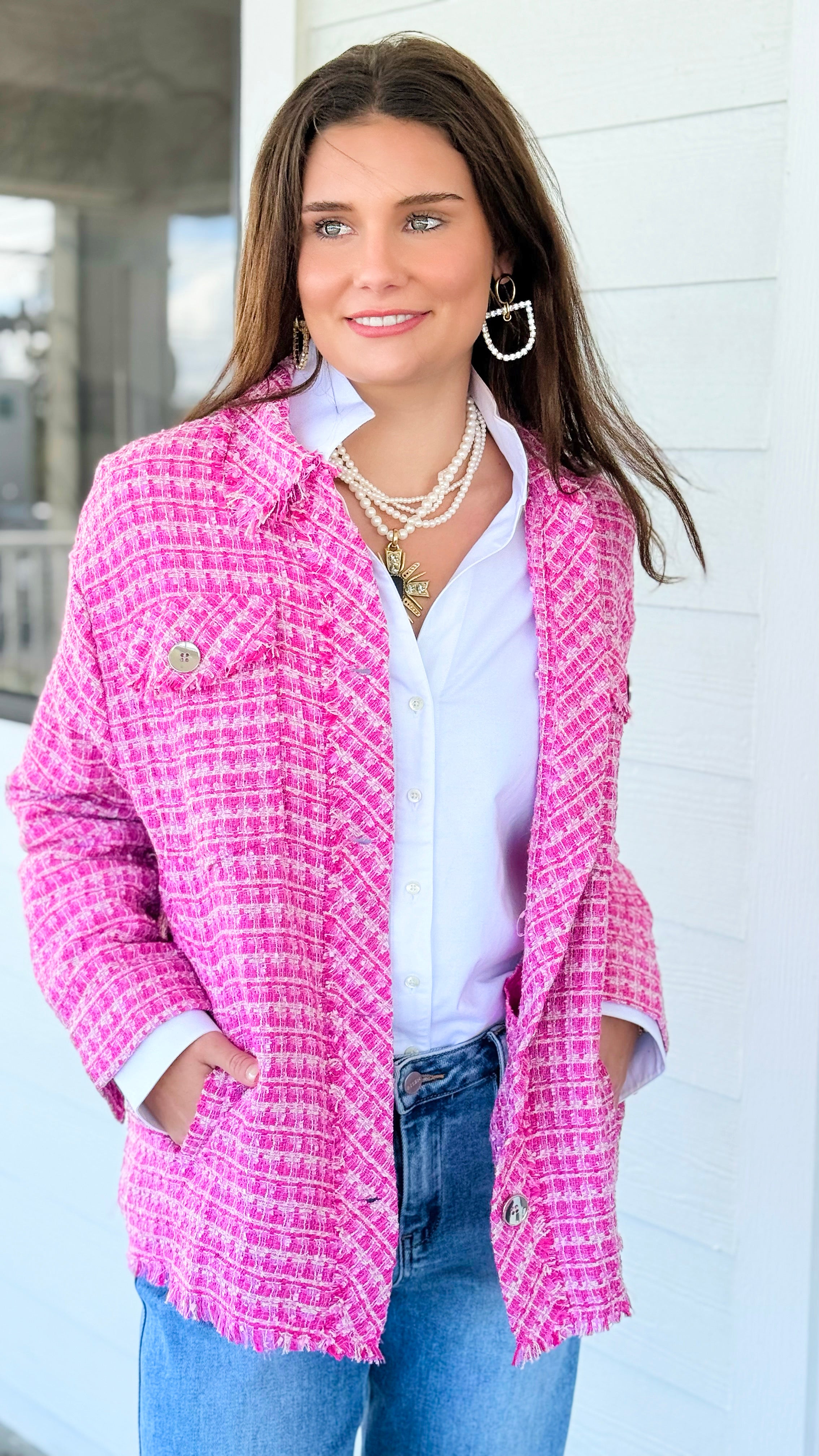 City Lights Textured Tweed Jacket-160 Jackets-simi bloom-Coastal Bloom Boutique, find the trendiest versions of the popular styles and looks Located in Indialantic, FL