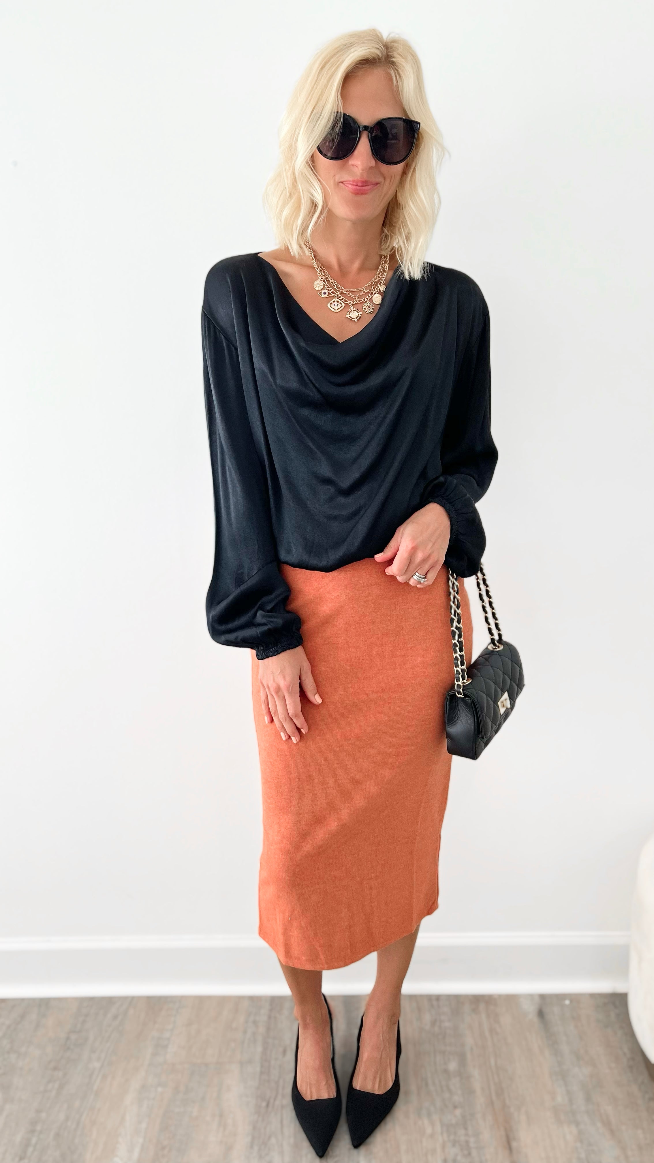 Hold Onto Love High-Waisted Slit Midi Skirt - Baked Clay-170 Bottoms-HYFVE-Coastal Bloom Boutique, find the trendiest versions of the popular styles and looks Located in Indialantic, FL