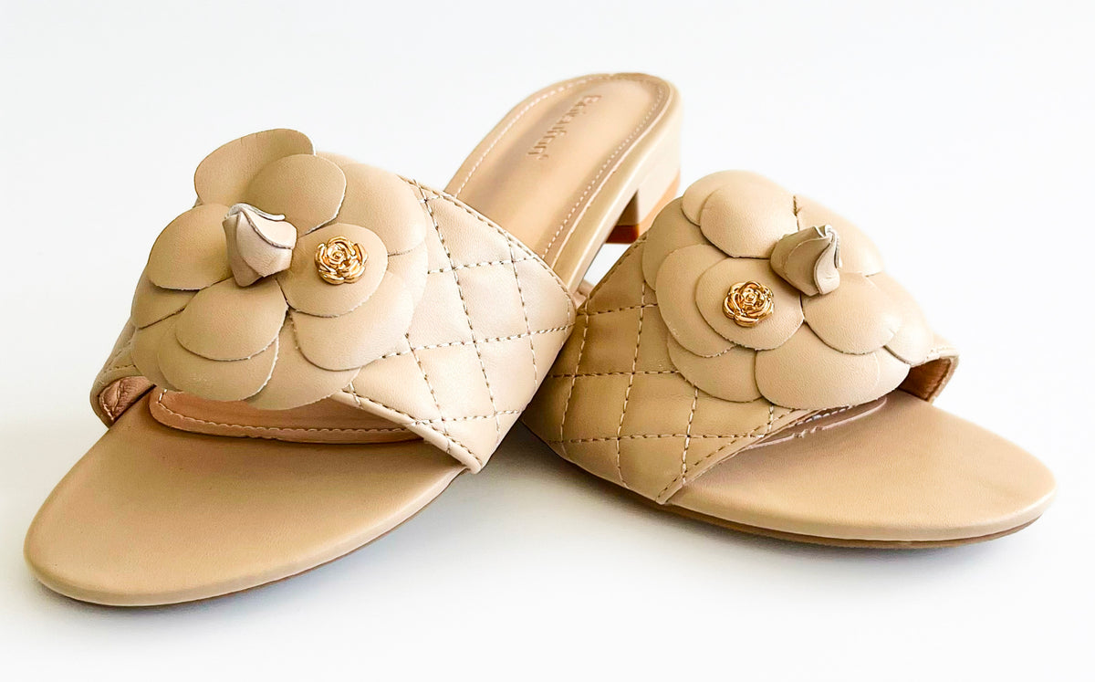 Camellia Flower Sandals - Beige-250 Shoes-Chasing Bandits-Coastal Bloom Boutique, find the trendiest versions of the popular styles and looks Located in Indialantic, FL