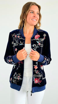 Velvet Floral Zip- Up Jacket-160 Jackets-Paparazzi-Coastal Bloom Boutique, find the trendiest versions of the popular styles and looks Located in Indialantic, FL